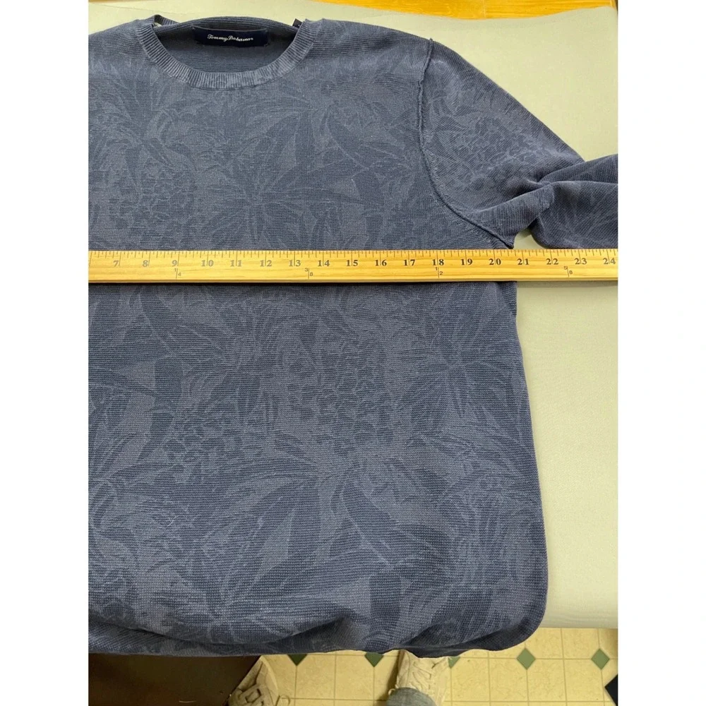 Tommy Bahama Mens Blue Tonal Tropical Floral Jacquard‎ Cotton Sweater Small